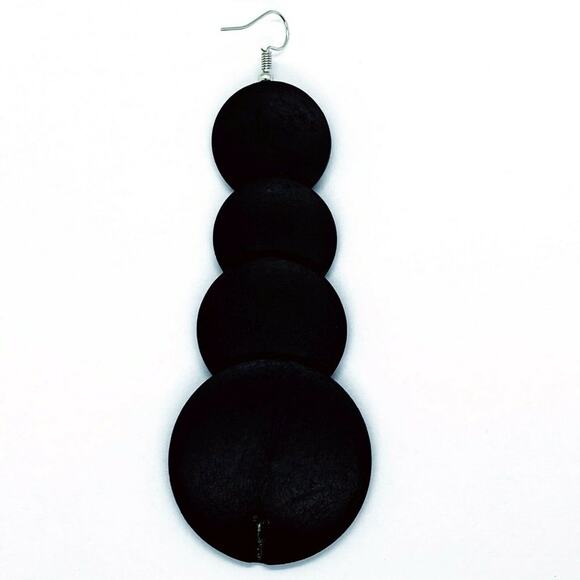 Black Wood Layered Circle Tiered Dangle Earrings - Picture 4 of 4